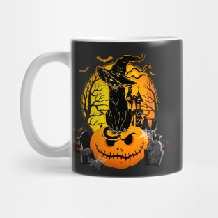 Vintage Black Cat Witch Scary Halloween Costume Mug